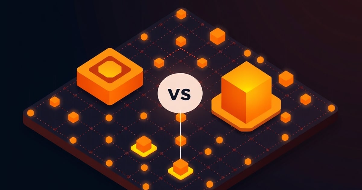 Isometric comparison scene showing FDM printer and resin printer side by side with distinct build styles