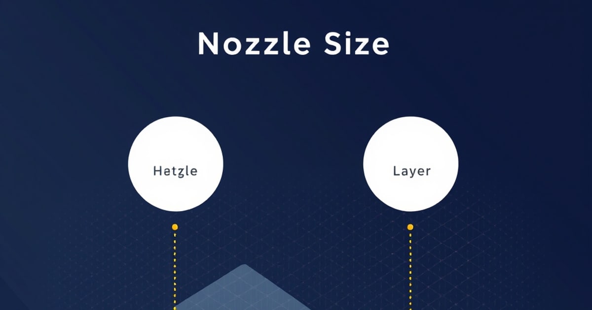 Isometric vector illustration showing nozzle and layer height settings for FDM calibration.